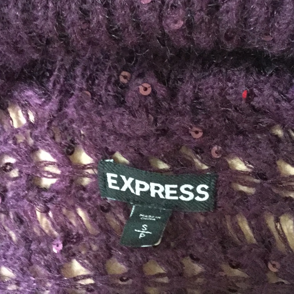Express Deep Purple Fold Over Collar Open Cardigan - Picture 7 of 8